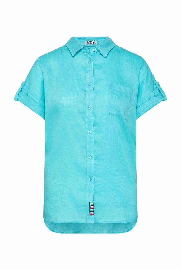 Soccx Oversized Leinenbluse mit Logostickerei lagoon blue 50% Rabatt mit kostenlosem Versand