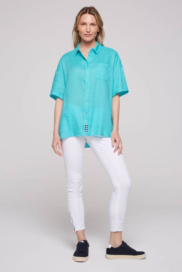 Soccx Oversized Leinenbluse mit Logostickerei lagoon blue 50% Rabatt mit kostenlosem Versand