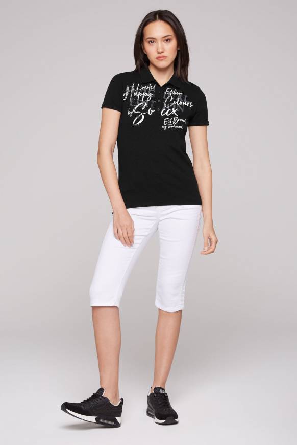 Soccx Kurzarmpolo mit Print und Pailletten black 2025