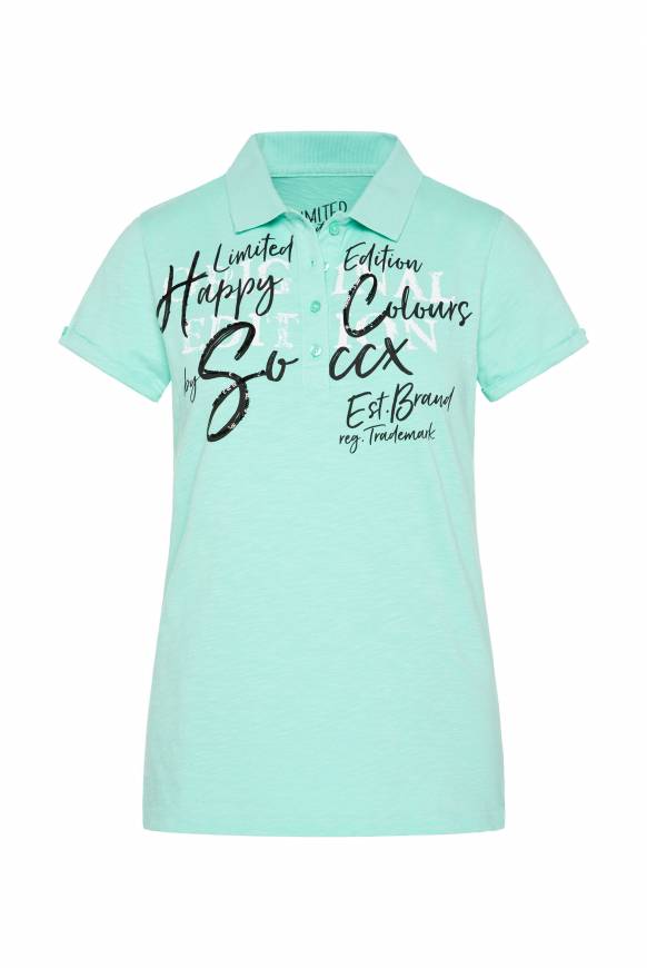 Soccx Kurzarmpolo mit Print und Pailletten neo aqua Online