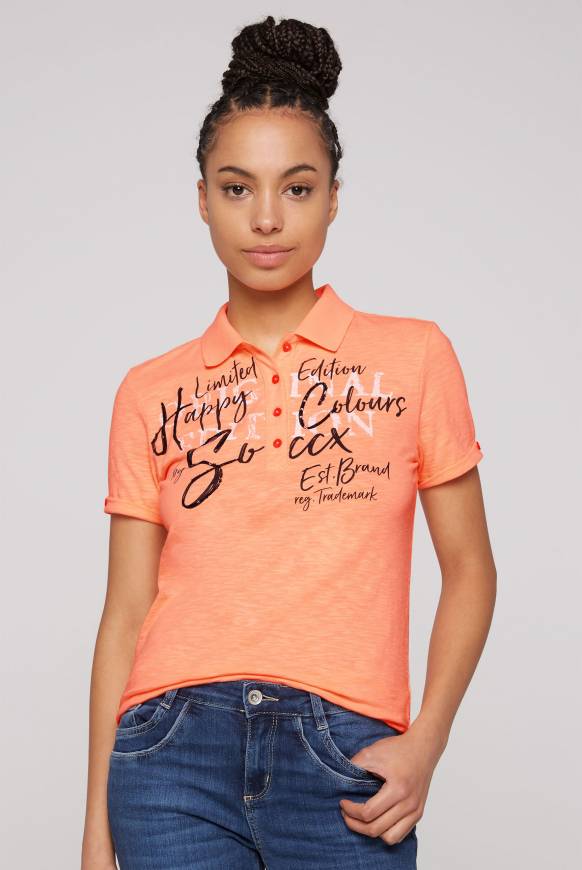 Soccx Kurzarmpolo mit Print und Pailletten neon orange Outlet
