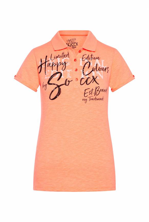 Soccx Kurzarmpolo mit Print und Pailletten neon orange Outlet
