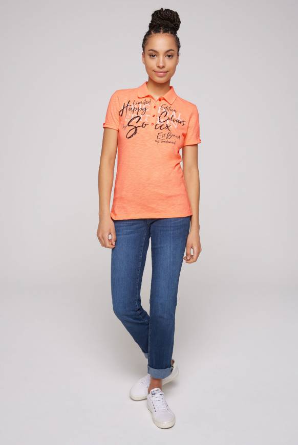 Soccx Kurzarmpolo mit Print und Pailletten neon orange Outlet