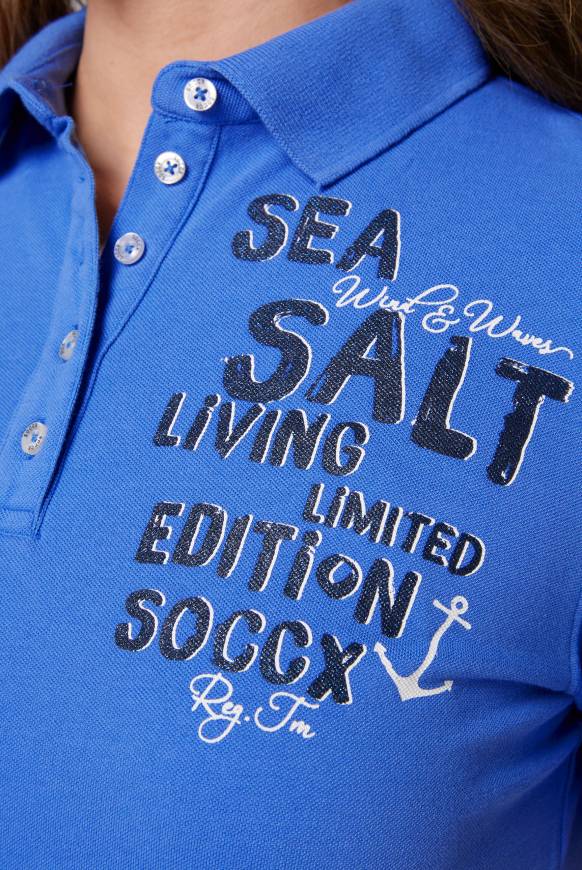 Soccx Poloshirt aus Pikee mit Glitter Print deep sky Angebote