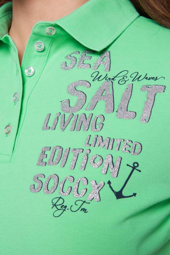 Soccx Poloshirt aus Pikee mit Glitter Print regatta green Hotsell