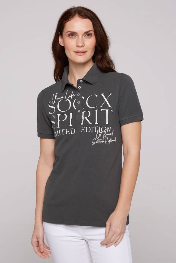 Soccx Kurzarmpolo aus Pikee mit Logo Print ash Meist gekauft