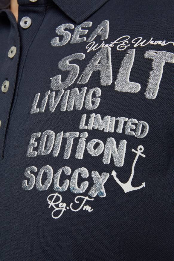 Soccx Poloshirt aus Pikee mit Glitter Print classic navy Blitzverkäufe