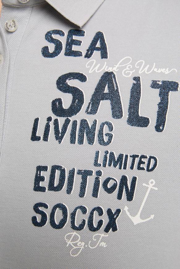 Soccx Poloshirt aus Pikee mit Glitter Print cozy blue Kostenloser Versand