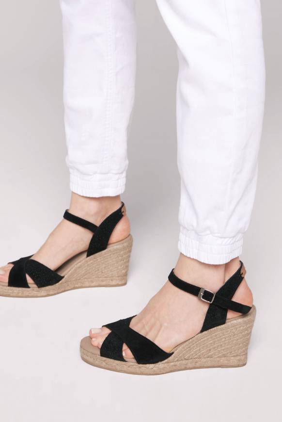 Soccx Veloursleder-Espadrille mit Keilabsatz black Bis zu 50% Rabatt
