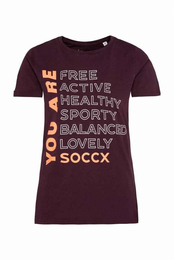 Soccx T-Shirt Rundhals mit Wording Print deep plum Kostenloser Versand international