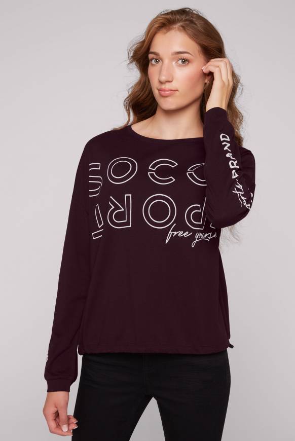 Soccx Longsleeve mit Logo Prints und verstellbaren Elastiksaum deep plum Fabrikladen