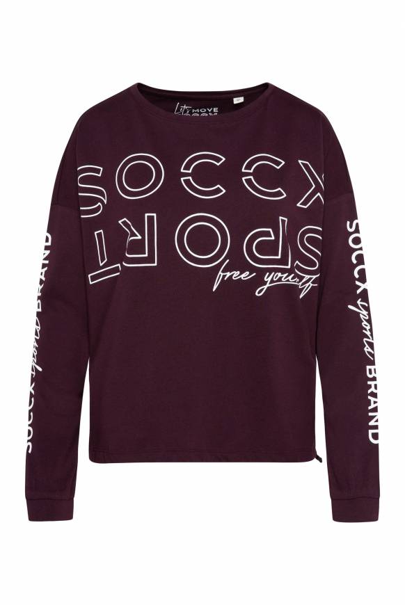 Soccx Longsleeve mit Logo Prints und verstellbaren Elastiksaum deep plum Fabrikladen