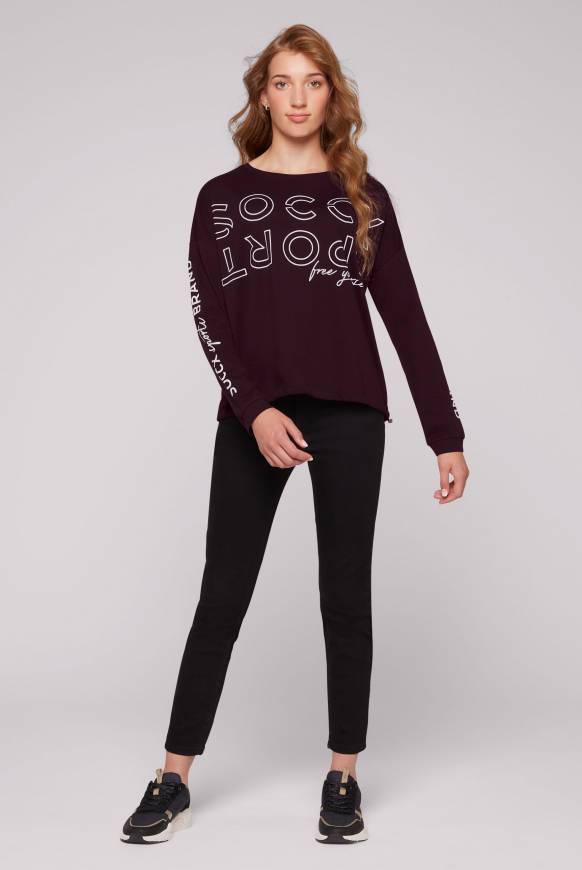 Soccx Longsleeve mit Logo Prints und verstellbaren Elastiksaum deep plum Fabrikladen