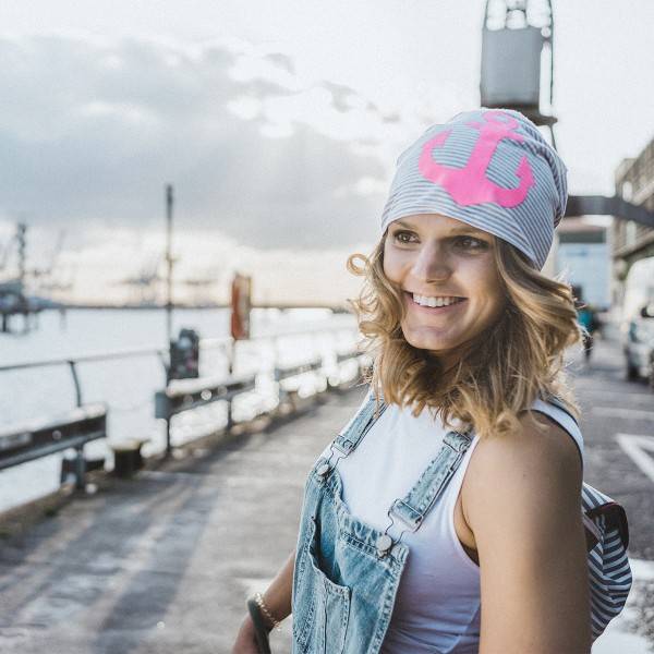 Sonia Originelli Beanie Mütze "Anker Maritim" Streifen Jersey Unisex Fabrikladen