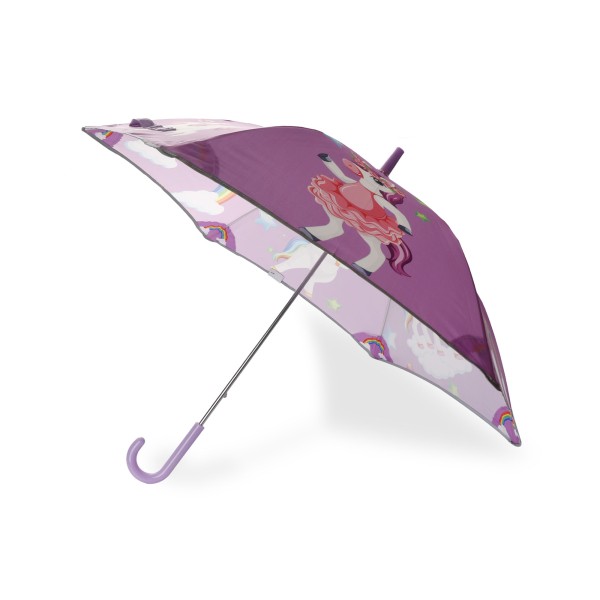 Sonia Originelli Kinder Regenschirm reflektierend Sicherheitsschirm Einhorn lila rosa Sternchen Unicorn 50% Rabatt mit kostenlosem Versand