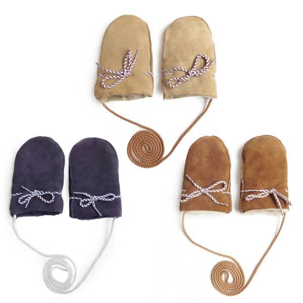 Sonia Originelli Baby Fausthandschuhe Schaf Lammfell Kordel Fäustlinge Fabrikpreis