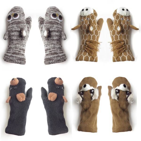 Sonia Originelli Fausthandschuhe Eule Giraffe Bär Tiere Fäustel Fleece Strick Flash Sale