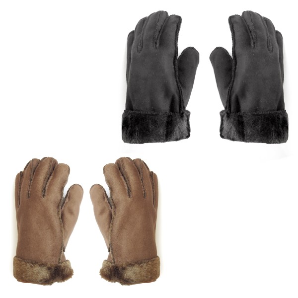Sonia Originelli Fingerhandschuhe Faux-Leder Velouroptik Kunstfell Samt Velvet kuschelig Saisonschlussverkauf