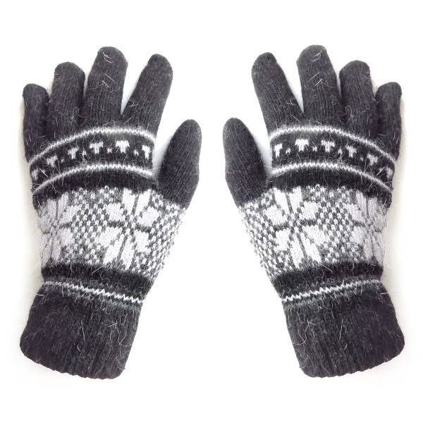 Sonia Originelli Handschuhe Norweger Muster Finger Strickmuster Angorawolle Schwarz Osterangebot