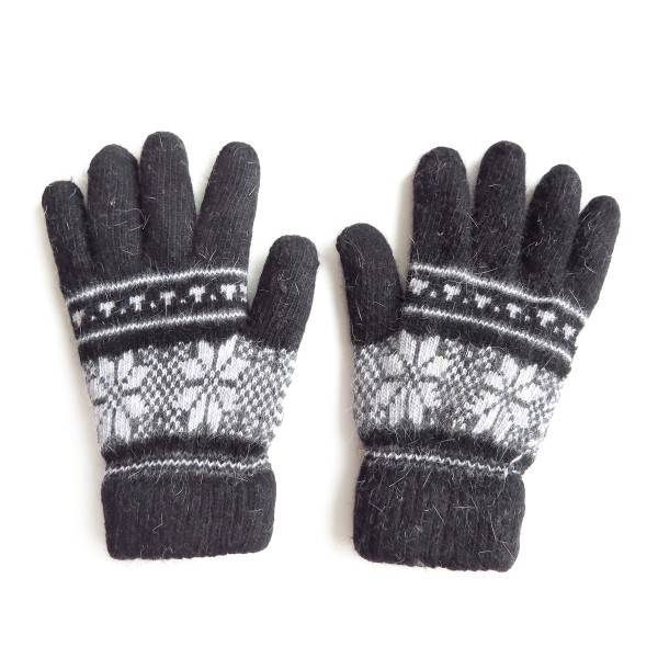 Sonia Originelli Handschuhe Norweger Muster Finger Strickmuster Angorawolle Schwarz Osterangebot