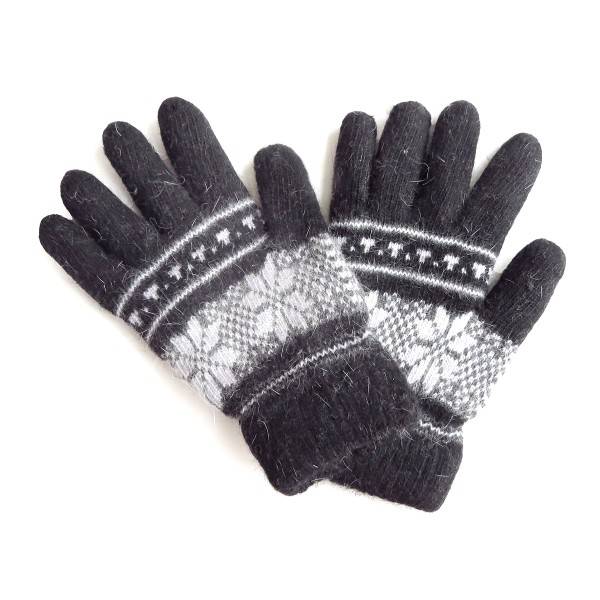 Sonia Originelli Handschuhe Norweger Muster Finger Strickmuster Angorawolle Schwarz Osterangebot