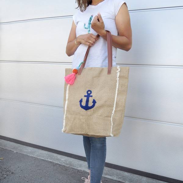 Sonia Originelli Canvas Shopper "Anker" Strandtasche Bommel Quasten Weihnachtsangebot