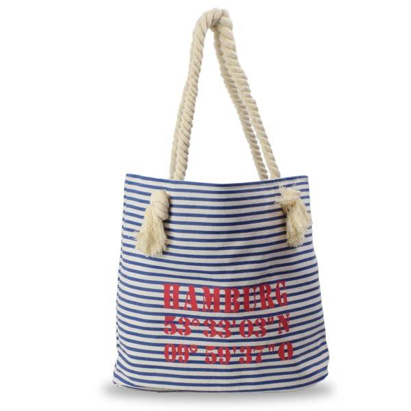 Sonia Originelli City Shopper "Hamburg" maritim gestreift Koordinaten Canvas Jubiläumsangebot