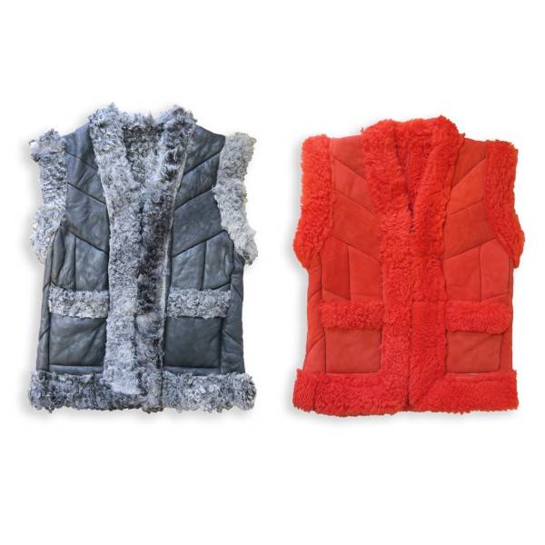 Sonia Originelli Damenweste Naturfell Leder Lammfell Patchwork Handarbeit Kauf eins, bekomm eins gratis