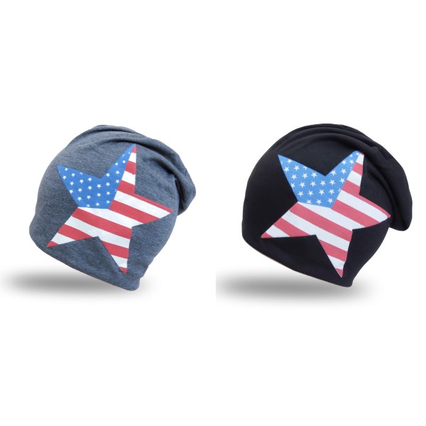 Sonia Originelli Beanie Mütze "USA" Unisex Stern Jersey Kostenlose Rückgabe