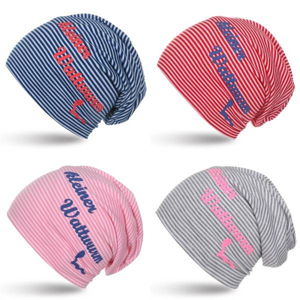 Sonia Originelli Beanie Mütze Kind "Kleiner Wattwurm" Maritim Streifen Letzter Tag