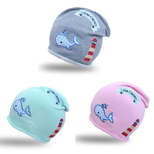 Sonia Originelli Beanie Mütze Kind Patch Aufnäher Leuchtturm maritim Wal trend Baumwolle 50% Rabatt mit kostenlosem Versand