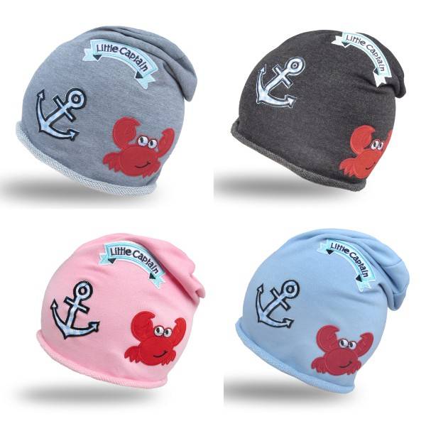 Sonia Originelli Beanie Mütze Kleinkind Patch Aufnäher Krabbe maritim Anker trend Baumwolle Babymütze zollfrei