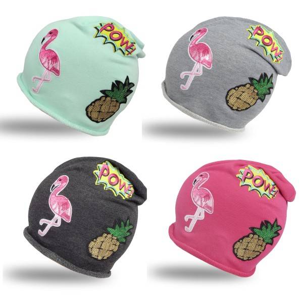Sonia Originelli Beanie Mütze Patch Aufnäher Ananas Flamingo Pow trend Baumwolle 2025