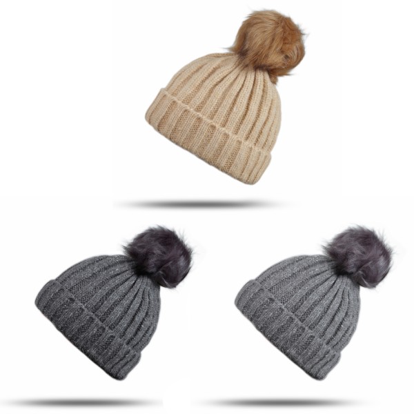 Sonia Originelli Bommelmütze Winter Strick Wolle Kunstfell Knopfverschluss Meliert Fabrik Onlineshop