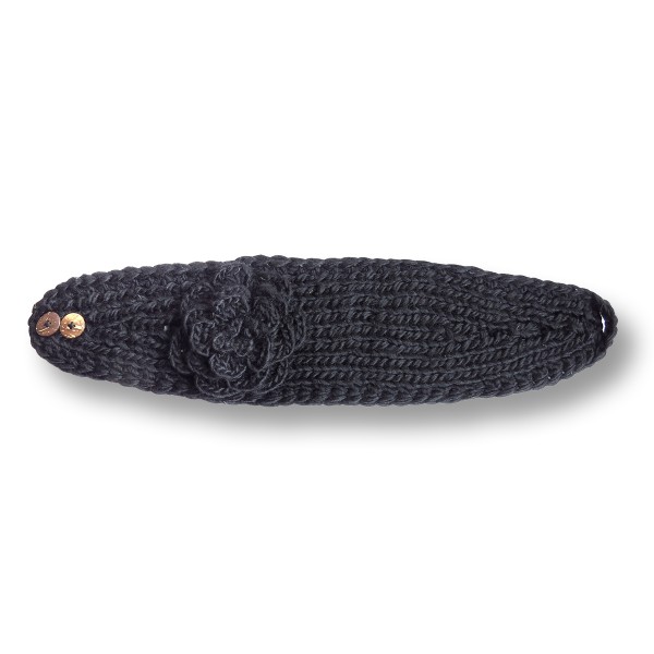 Sonia Originelli Damen Stirnband grob gestrickt mit Blumenapplikation und Knöpfen Cyber Monday