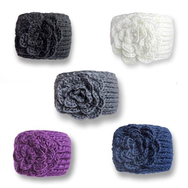 Sonia Originelli Damen Stirnband grob gestrickt mit Blumenapplikation und Knöpfen Cyber Monday