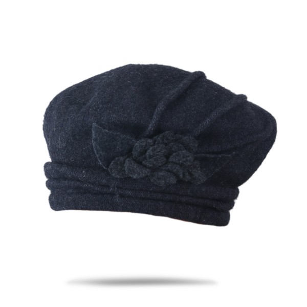 Sonia Originelli Damenhut Barett Wolle Blumenapplikation Winter warm hoher Tragekomfort Weihnachtsangebot