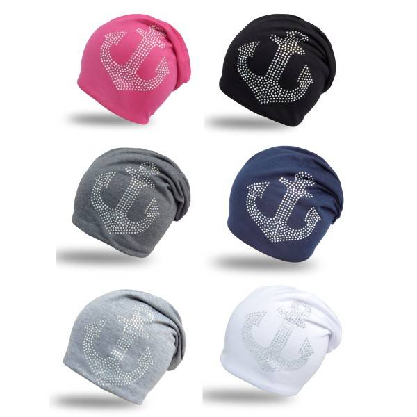 Sonia Originelli Fleece Beanie "Anker Strass" Steine Winter Jersey Jubiläumsangebot