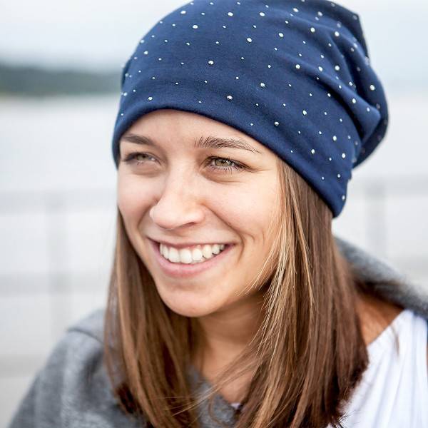 Sonia Originelli Fleece Beanie "Nieten" Steinchen Glitter Übergangsmütze gefüttert Neueste Mode