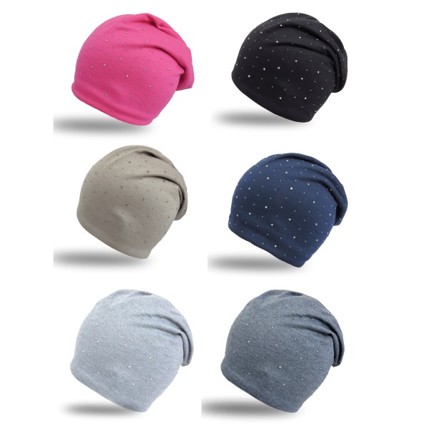 Sonia Originelli Fleece Beanie "Nieten" Steinchen Glitter Übergangsmütze gefüttert Neueste Mode