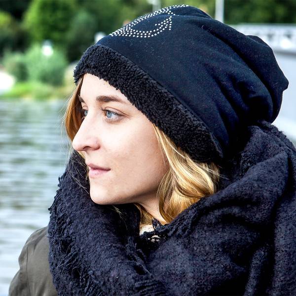Sonia Originelli Fleece Beanie Strass-Stern Steinchen mit weichem Teddyfell gefüttert Exklusive Angebote