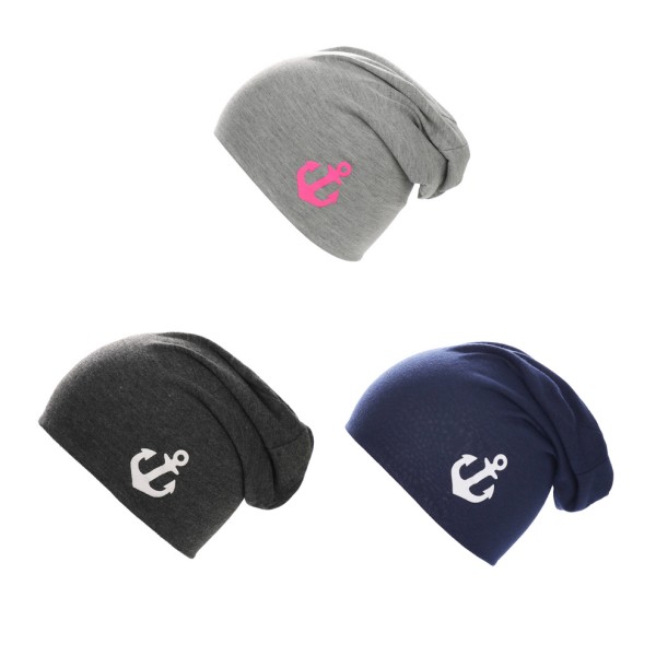 Sonia Originelli Kinder Beanie Mütze "Uni Anker" maritim Jersey Unisex Super Sparpreis