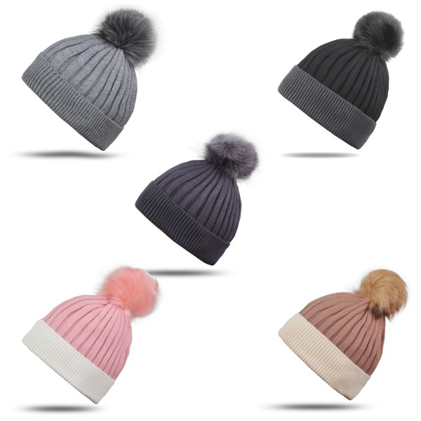 Sonia Originelli Winter Beanie Mütze "Zweiton" Kunstfell Bommel Vierteljährliche Förderung