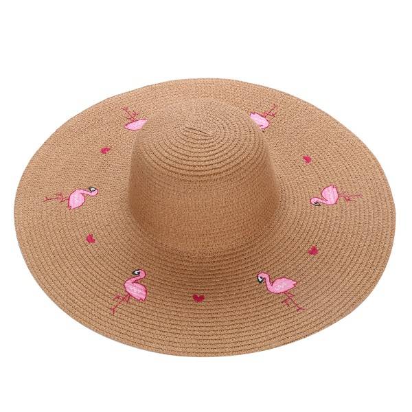 Sonia Originelli XXL Strohhut "Flamingo" Stickerei Herz Damen Sommerhut Strand 50% Rabatt mit kostenlosem Versand