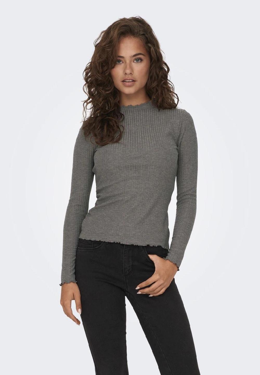 ONLY® Langarmshirt "Emma" Stehkragen Ripp-Design für Damen Black Friday