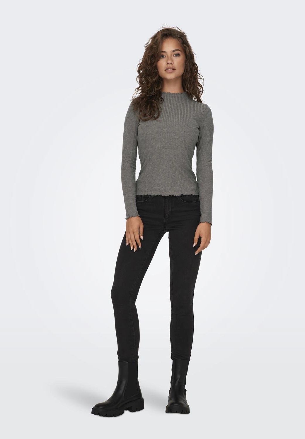 ONLY® Langarmshirt "Emma" Stehkragen Ripp-Design für Damen Black Friday