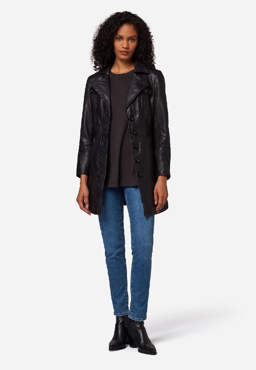 RICANO Damen Ledermantel Lucy Kurzmantel mit Knopfleiste und Reversekragen Cyber Monday