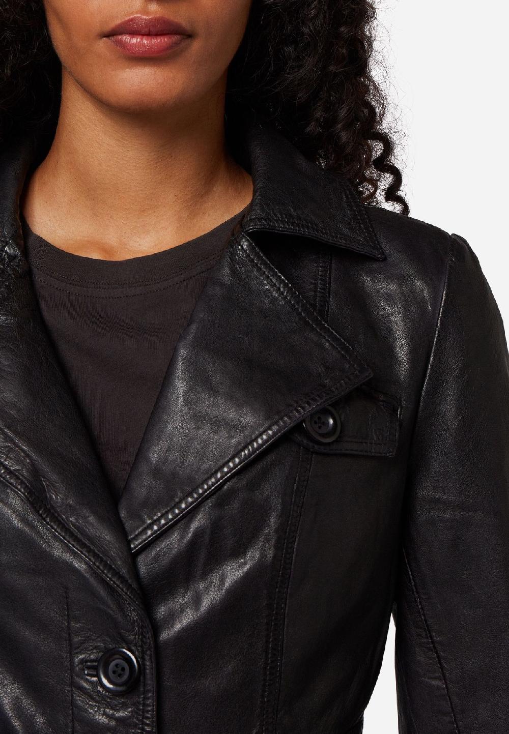RICANO Damen Ledermantel Lucy Kurzmantel mit Knopfleiste und Reversekragen Cyber Monday