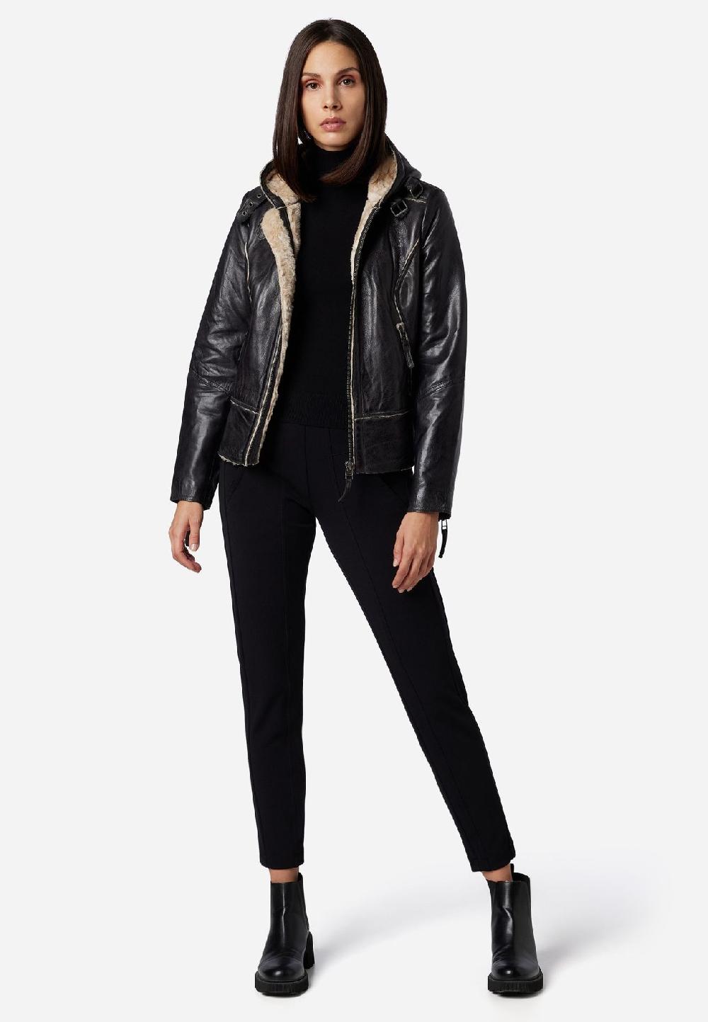 RICANO Damen Lederjacke Jule Bikerjacke mit Fellfütterung und Kapuze Heißer Verkauf