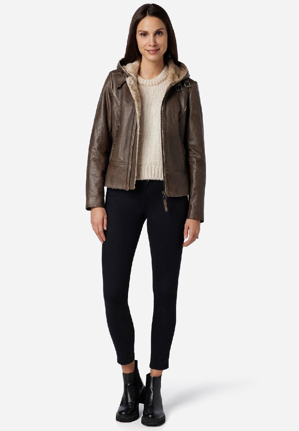 RICANO Damen Lederjacke Jule Bikerjacke mit Fellfütterung und Kapuze Top Angebot